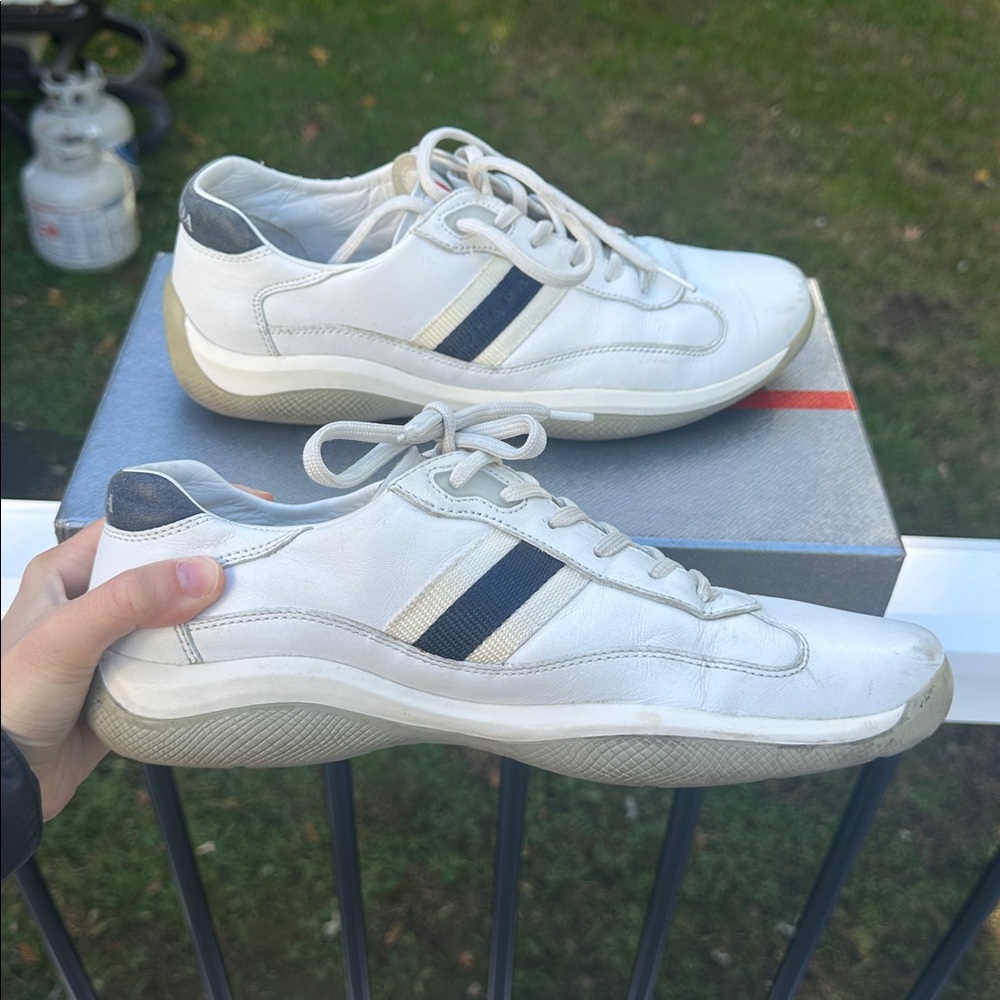Prada Eagle 4E1830 White + Oltremare Sneakers